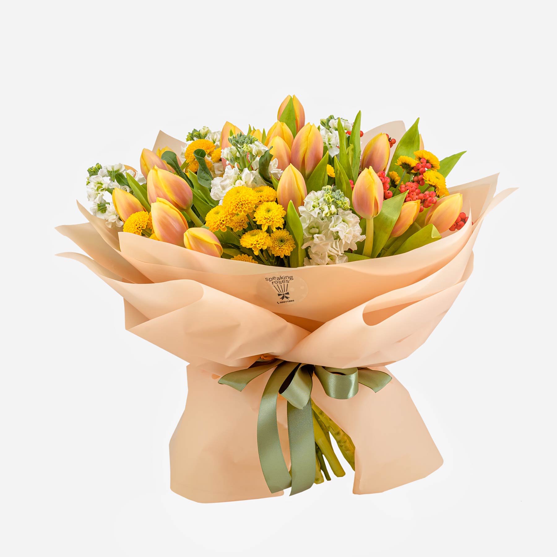 Bouquet with tulips and seasonal flowers
